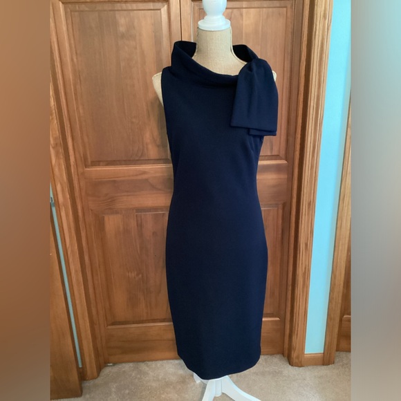 Badgley Mischka Sheath Dress with Tie Collar Detail - Picture 2 of 6